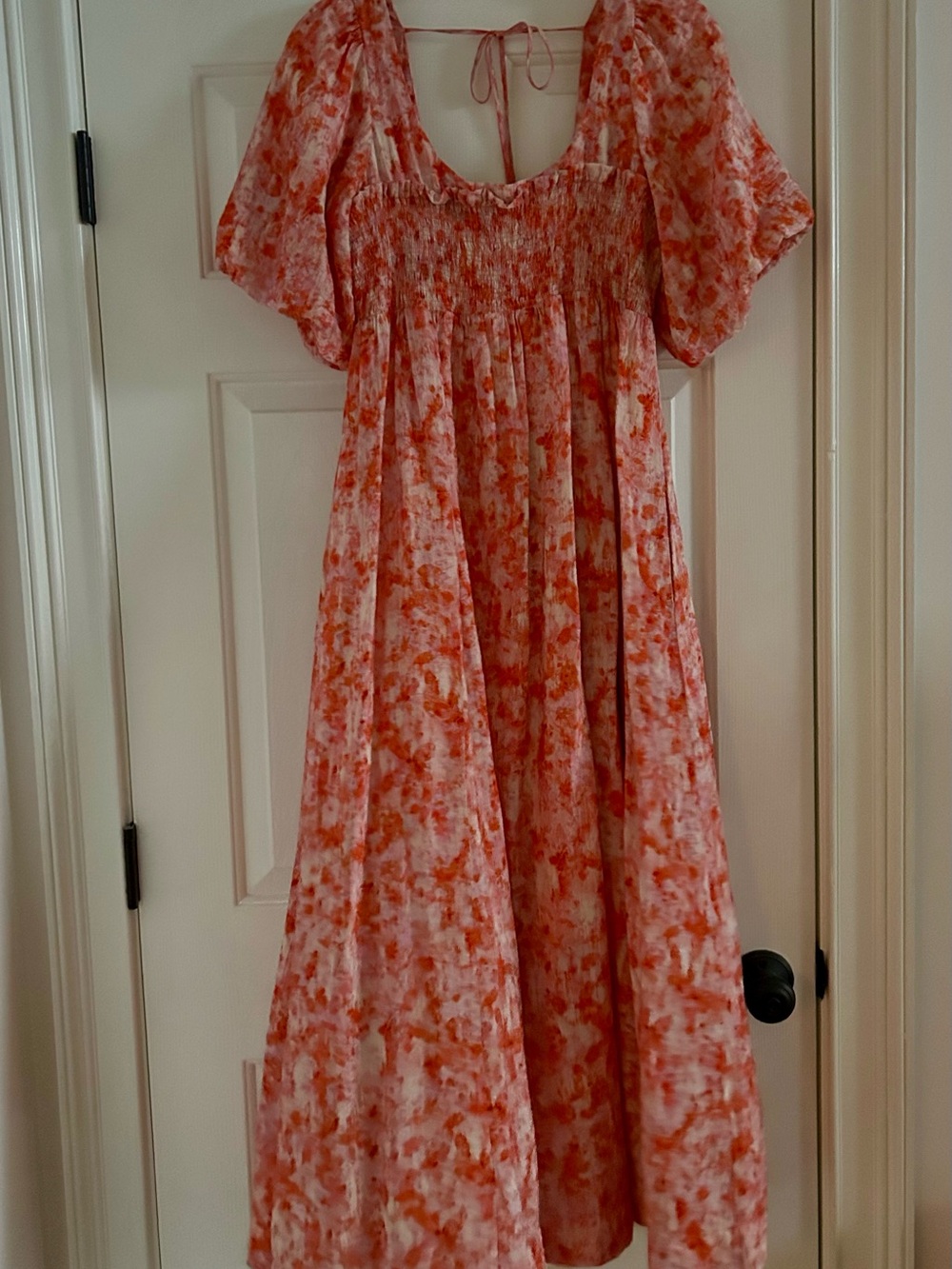 Anthropologie Dress with Smocked Bodice and Pink-Orange